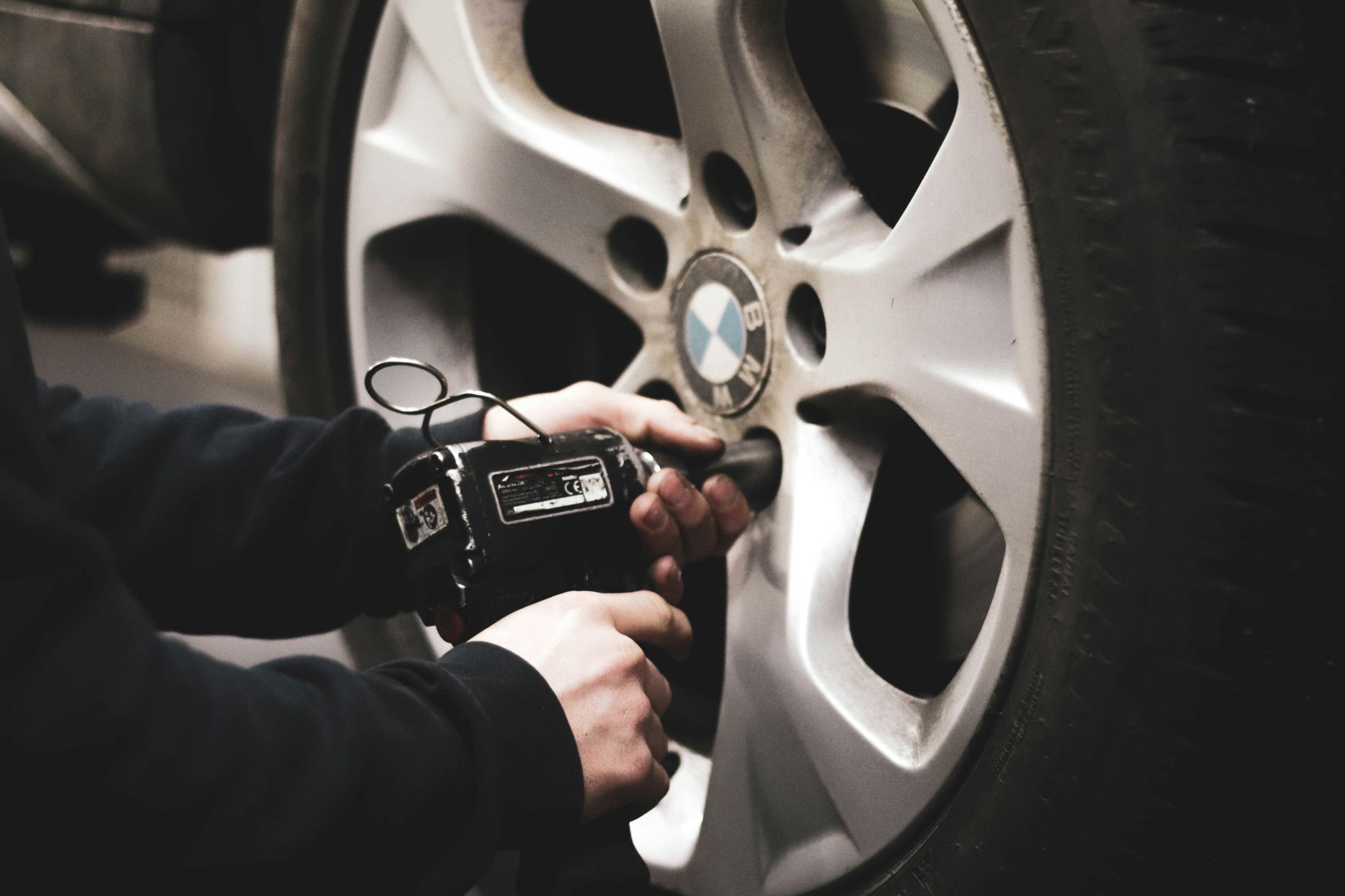 BMW car getting a wheel alignment at hoppers service centre